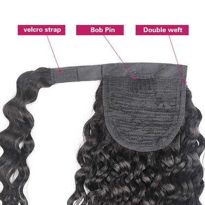 Water Wave Ponytail Human Hair Wrap Arount Clip In Hair Extensions Natural Wave Ponytail