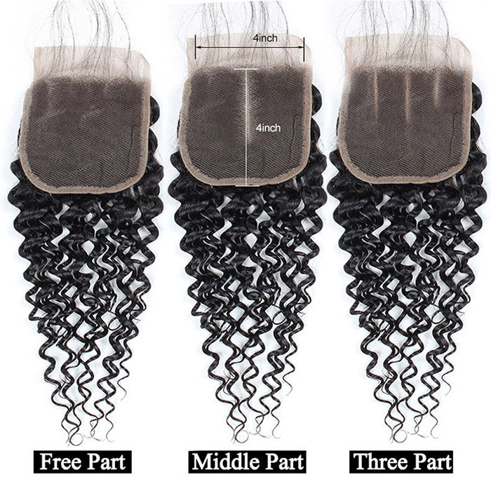 Curly Hair Bundles with Closure Mongolian Hair Wefts Bundles with 4x4 Lace Closure