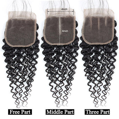 Products Kinky Curly Hair Bundles with Closure Peruvian Human Hair 3 Bundles with 4x4 Lace Closure