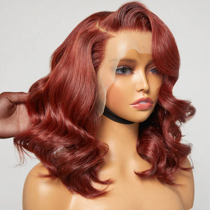 Copper Red Body Wave Lace Front Wig Glueless Short Bob Wig 14 Inch Lace Wigs