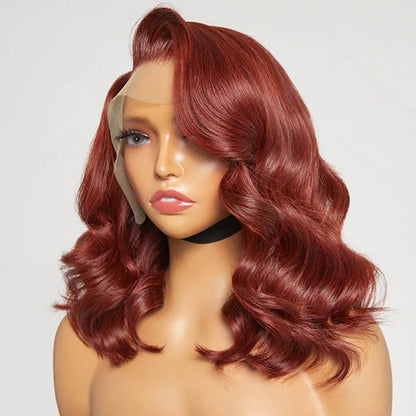 Copper Red Body Wave Lace Front Wig Glueless Short Bob Wig 14 Inch Lace Wigs