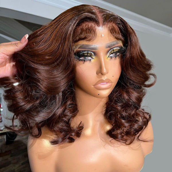 Loose Wave Bob Lace Wigs Shoulder Length Wavy Dark Brown Bob Wig Human Hair