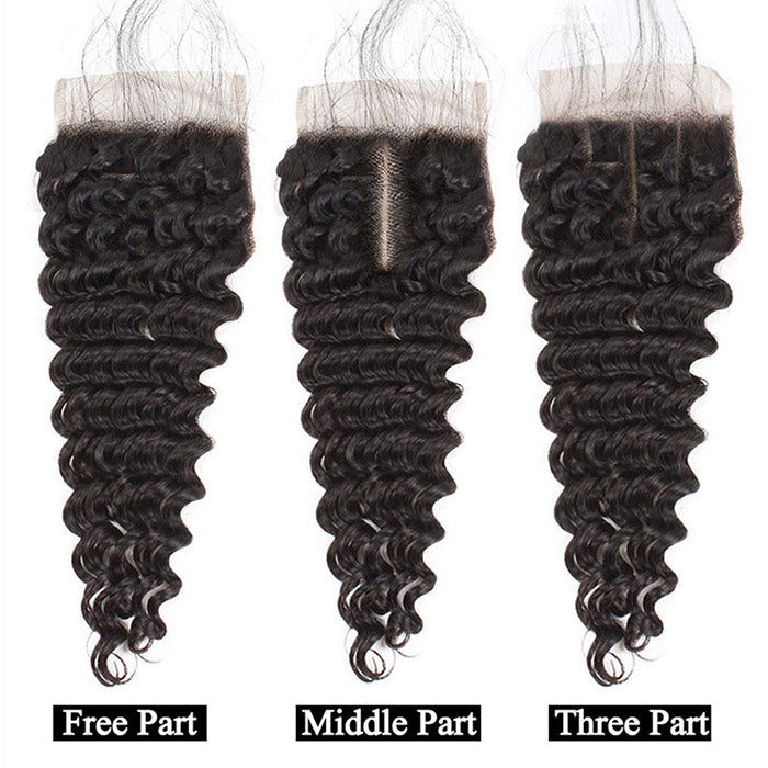 Deep Wave Hair Bundles with Closure Brazilian Hair 3 Bundles with 4x4 Lace Closure