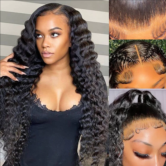 Deep Wave Lace Closure Wigs 5x5 Undetectable Swiss Lace Human Hair Glueless Wigs Full Ends