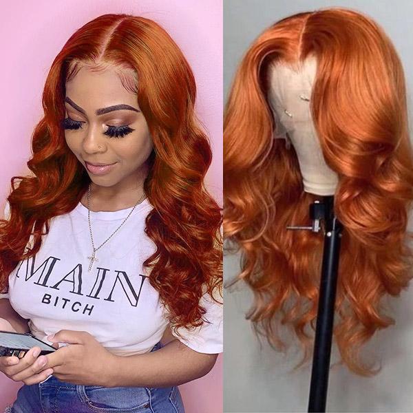 100% Virgin Human Hair Wigs,Body Wave Ginger Color,Straight Lace Front Wig