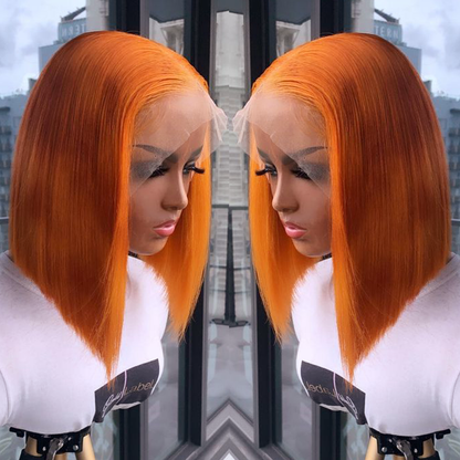 Straight Lace Front Wig Ginger Orange Color Glueless Straight Wigs Neck Length Wig