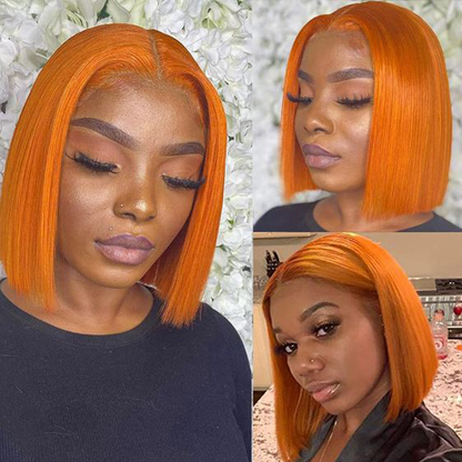 Straight Lace Front Wig Ginger Orange Color Glueless Straight Wigs Neck Length Wig