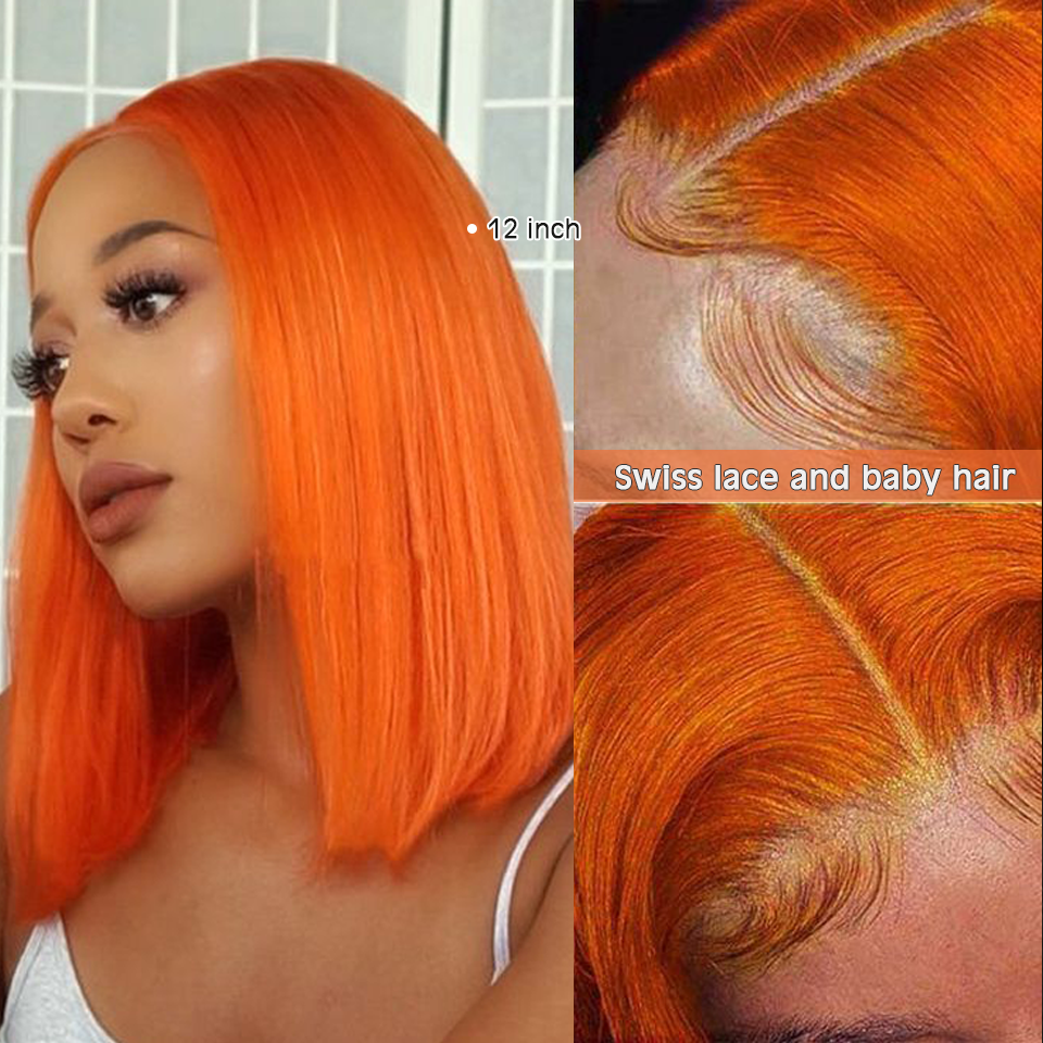 Straight Lace Front Wig Ginger Orange Color Glueless Straight Wigs Neck Length Wig