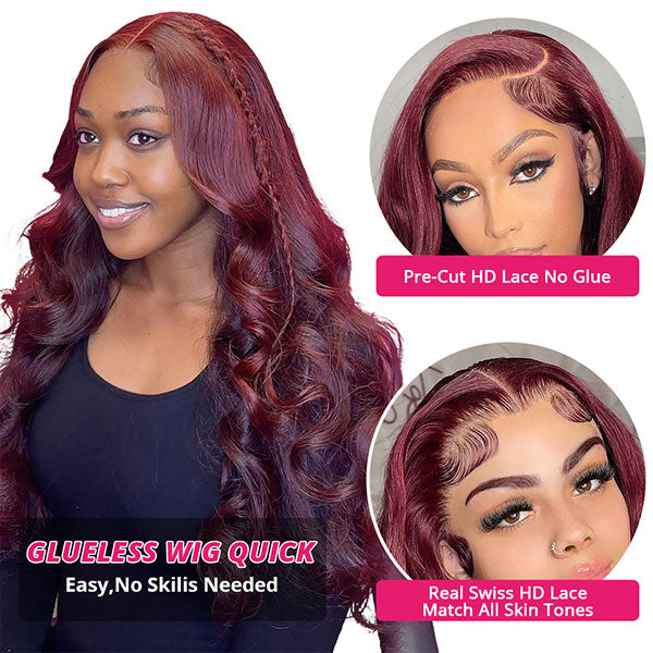 99J Glueless Wig Body Wave Lace Front Wig Burgundy Color 13x4 Hair Wig 30 Inch Long Lace Wigs With Baby Hair