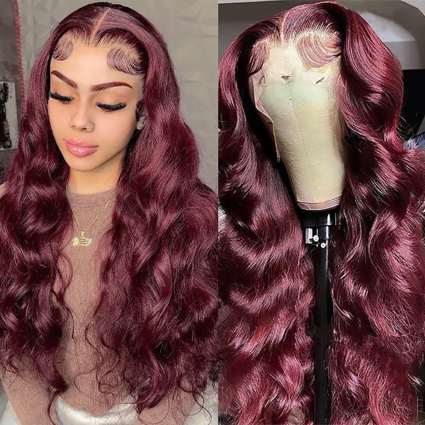 99J Glueless Wig Body Wave Lace Front Wig Burgundy Color 13x4 Hair Wig 30 Inch Long Lace Wigs With Baby Hair
