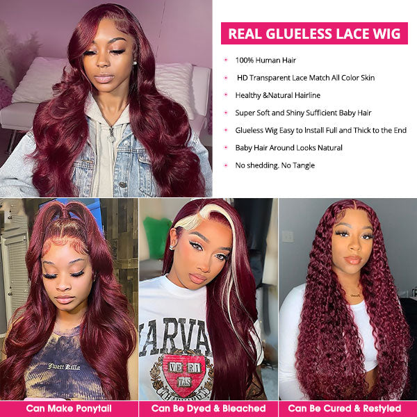 99J Glueless Wig Body Wave Lace Front Wig Burgundy Color 13x4 Hair Wig 30 Inch Long Lace Wigs With Baby Hair