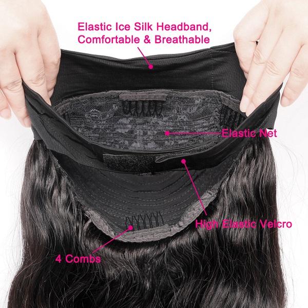 Straight Hair Headband Wig Brazilian Remy Hair Glueless Wig Natural Black