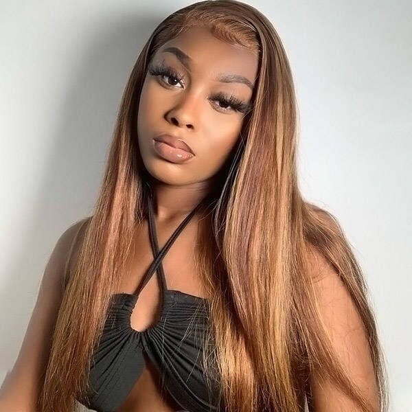 Straight Hair Wig Honey Blonde Highlights Wig 13x6 HD Lace Front Wig Straight Lace Frontal Human Hair Wig Glueless Wigs