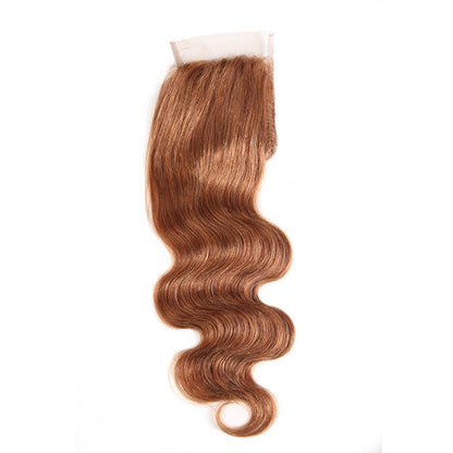 Brazilian Hair 4# Body Wave 3 Bundles With Lace Closure Colored Human Hair