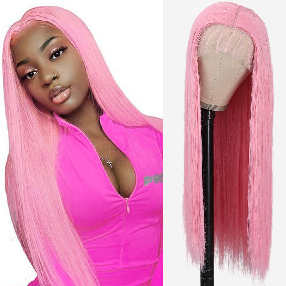 Pink Straight Lace Front Wigs Pre-plucked 13x4 Lace Wig 100% Human Hair Glueless Barbie Hair Style Wig