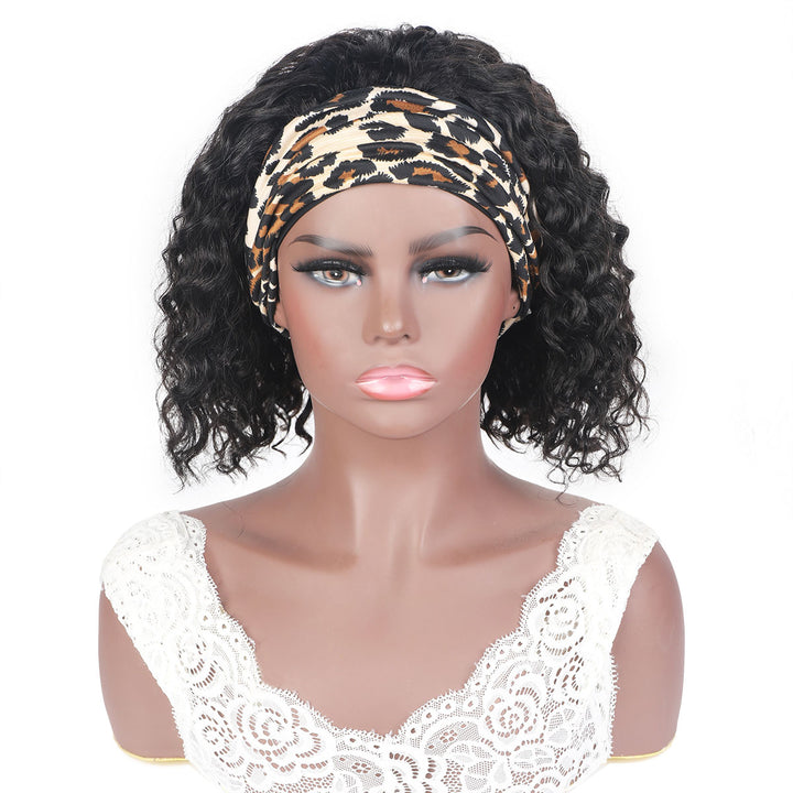 Water Wave Human Hair Headband Wig Short Headband glueless Wigs For African American