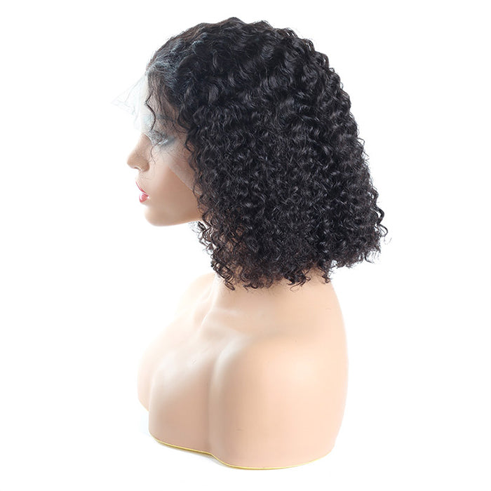 100% Virgin Human Hair Wigs,Short Bob Jerry Curls Lace Front Wig