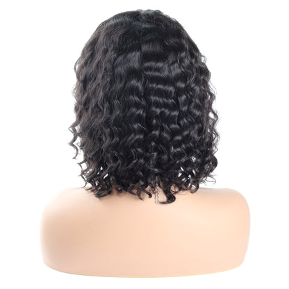 100% Virgin Human Hair Wigs,Short Bob Deep Wave Lace Front Wig