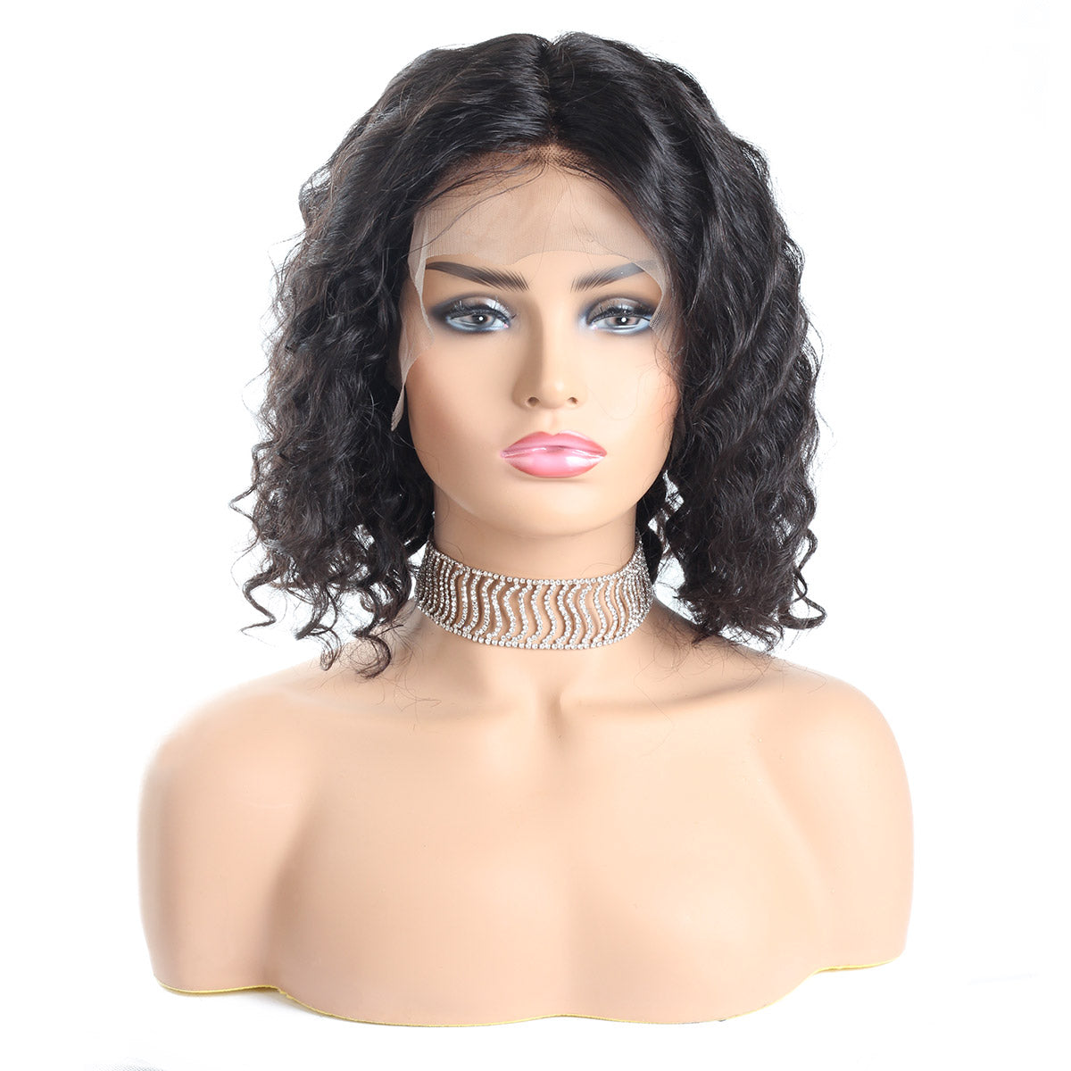 100% Virgin Human Hair Wigs,Short Bob Deep Wave Lace Front Wig