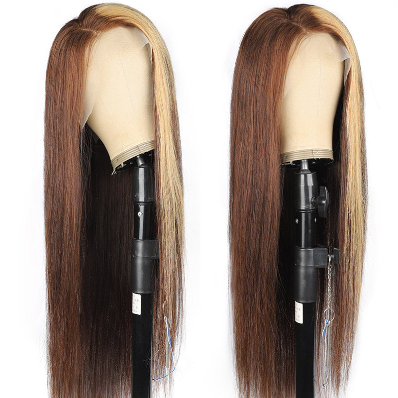 30 Inch Straight Lace Front Wig #27/4 Highlight Brown Lace Frontal Wigs Straight Glueless Wig