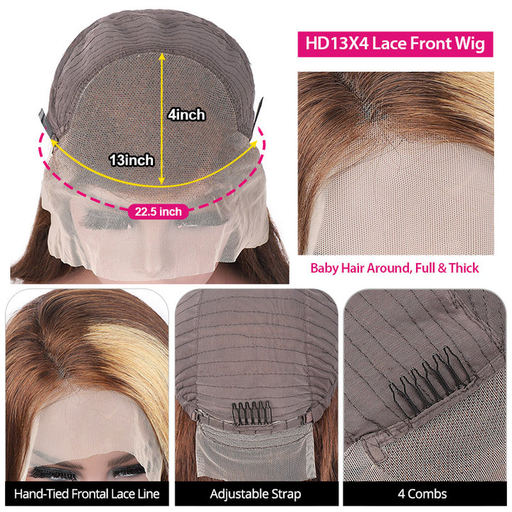 30 Inch Straight Lace Front Wig #27/4 Highlight Brown Lace Frontal Wigs Straight Glueless Wig