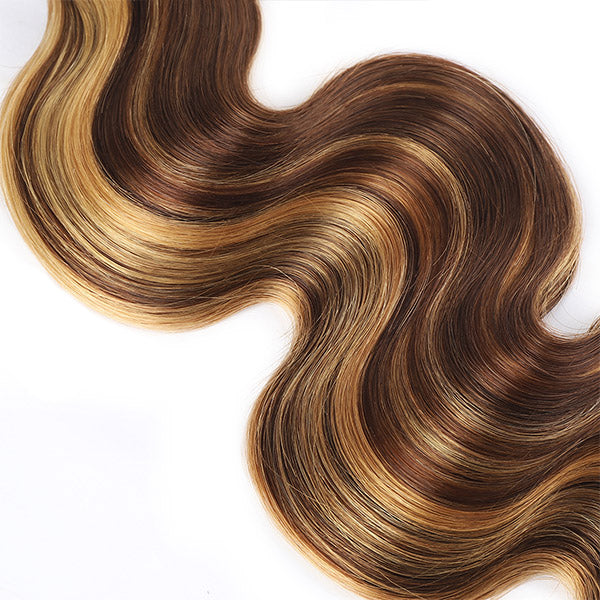 Colored P4/27 Highlight Body Wave Human Hair 3 Bundles with 4x4 Lace Closure