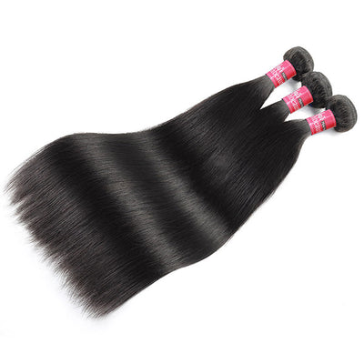 Overnight Shipping Brazilian Straight Hair 3 Bundles with 4x4 Lace Closure Human Hair