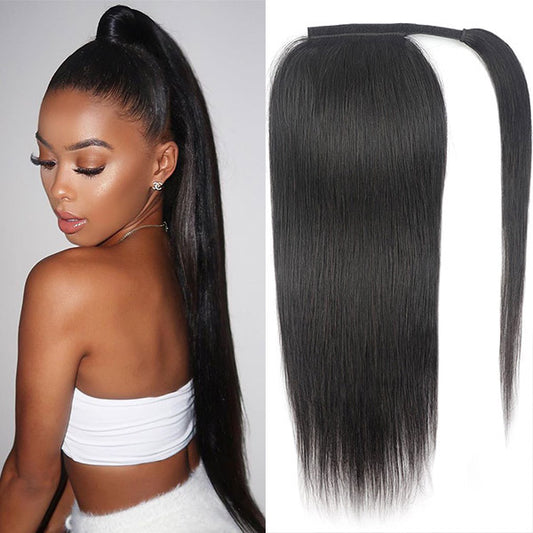 Long Straight Human Hair Ponytail Wrap Arount Clip In Hair Extensions Brazilian Straight Ponytail Human Hair Weave