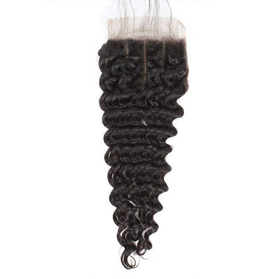 Peruvian Deep Wave With 4*4 Lace Closure 100% Unprocessed Human Hair Extension