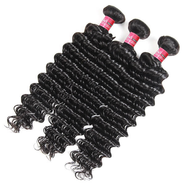 High Quality  Virgin Peruvian Hair Deep Wave Hair 3 Bundles Human Hair Extension Natural Color