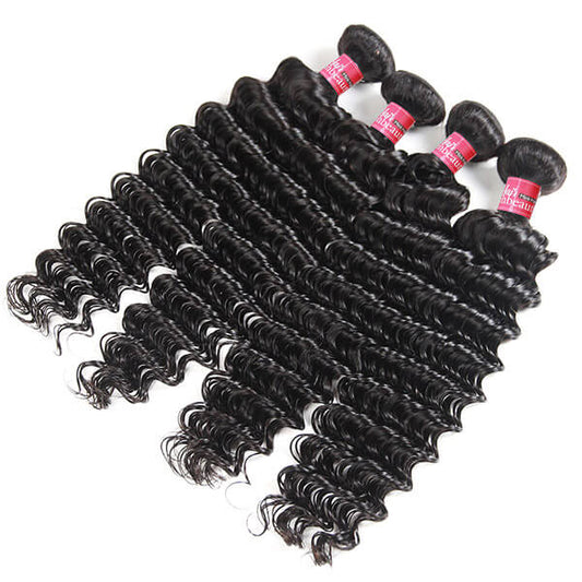 Brazilian Deep Wave Virgin Hair Bundles 4 Bundles Pack Deep Curly Mink Hair