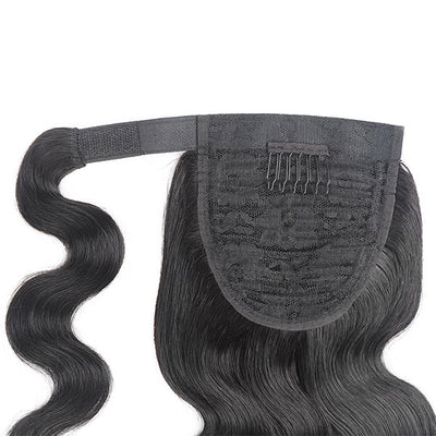 Body Wave Long Wavy Wrap Around Clip In Ponytail Hair Extension Brazilian Remy Human Hair Natural Color Heat Resistant Pony Tail