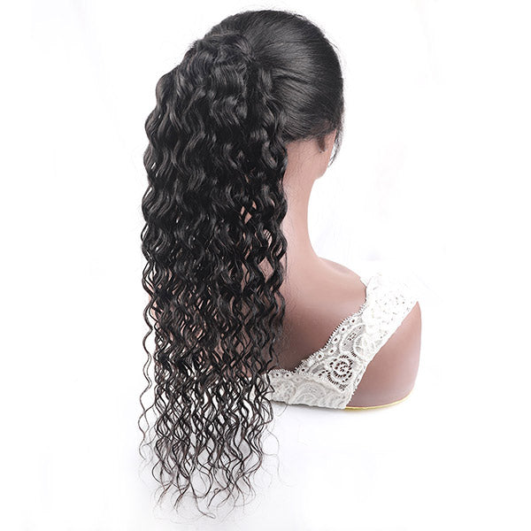 Water Wave Ponytail Human Hair Wrap Arount Clip In Hair Extensions Natural Wave Ponytail