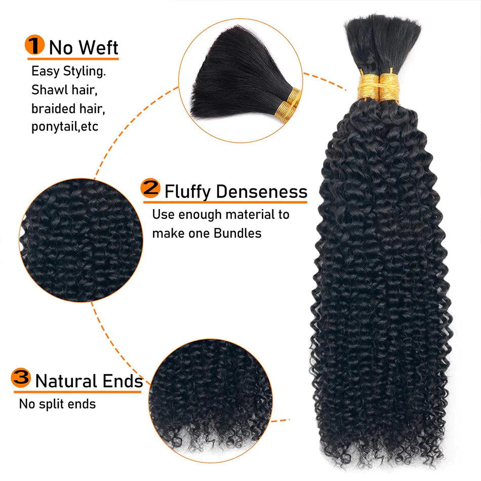Curly Human Braiding Hair Bulk No Weft Double Drawn Extensions Real Human Hair Bulk For Braiding