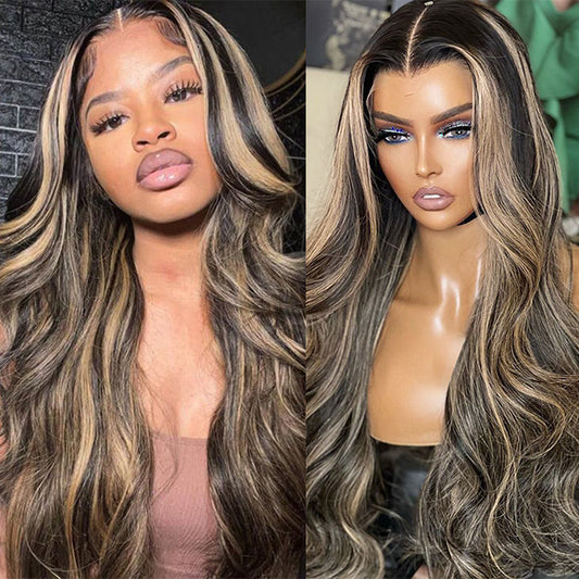 Blonde Highlight Body Wave Lace Front Human Hair Wig Hightlight 1B/27 13x4 HD Lace Frontal Wigs Glueless Wig