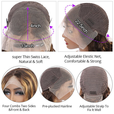 Highlight Body Wave Wigs 13x4 Lace Front Wig 200% Density Wear and Go Human Hair Wigs 32 Inch P4/27 Glueless Lace Wigs