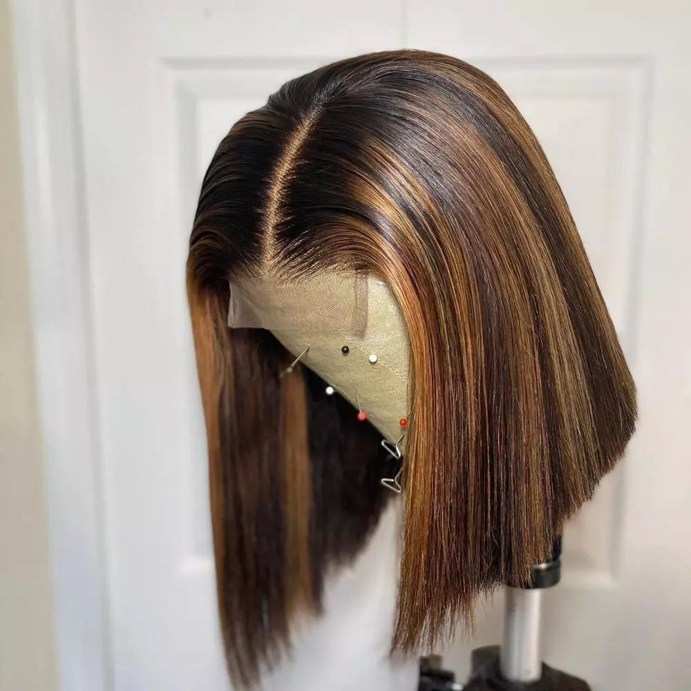 Highlight Short Straight Bob Wig 4/27 Ombre 4*4 Lace Wig
