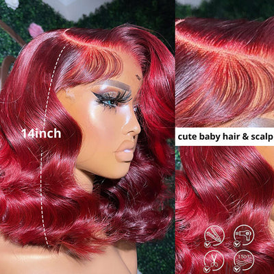 Red Body Wave Lace Front Wig Glueless Human Hair Wig Red Color