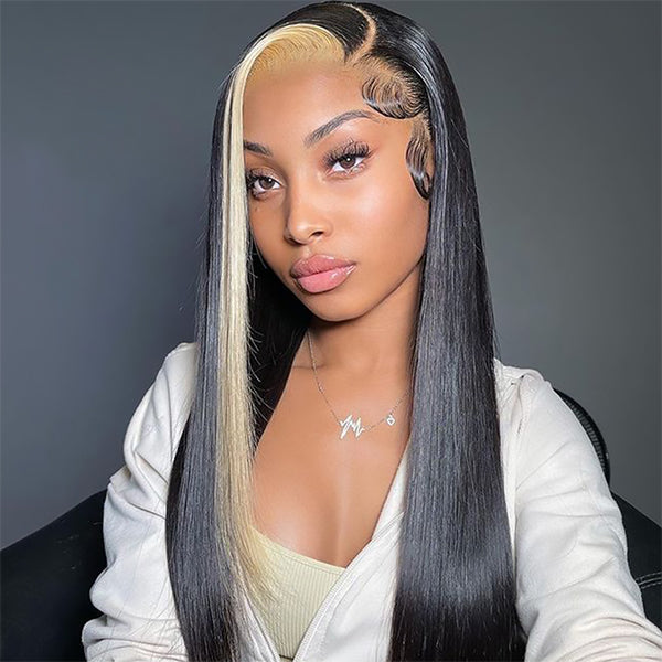 Wear and Go Straight Hair Wig 180% Density 13x4 HD Lace Frontal Wig 1B/613 Colored Wigs Skunk Stripe Human Hair Wigs