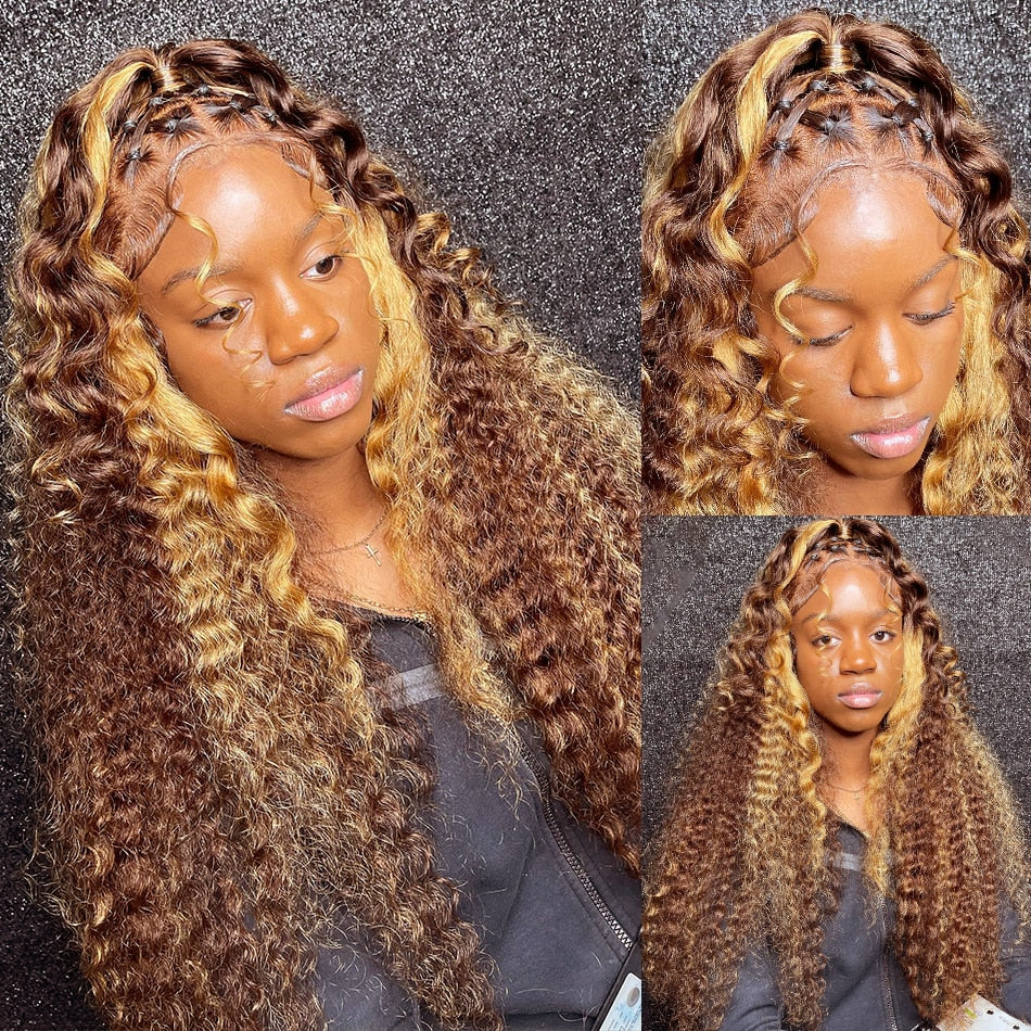 Glueless Wig 13x4 Deep Wave Lace Front Wig Highlight Blonde Deep Wave Lace Front Wig Pre-Cut