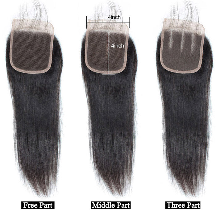 Human Hair Bundles with Closure Brazilian Straight Hair 3 Bundles with 4x4 Lace Closure