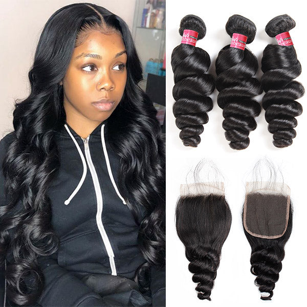 Brazilian Loose Wave With 4*4 Lace Closure 100% Unprocessed Human Hair Extension