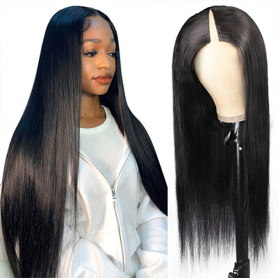 V Part Straight Wig 100% Unprocessed Straight Human Hair Wig Glueless Wigs For Beginner