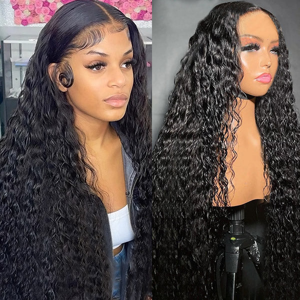 Water Wave HD Lace Closure Wigs 4x4 Transparent Lace Wigs No Glue Human Hair Pre-Cut Glueless Wigs