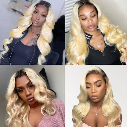 Body Wave Blonde Human Hair Wigs T1B/613 Full Lace Wigs With Pre Plucked Transparent 13x4 Lace Front Wigs