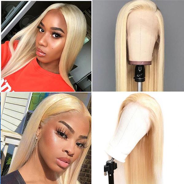 613 Blonde Wig T Part Lace Frontal Wigs Virgin Human Hair Straight Blonde Wig