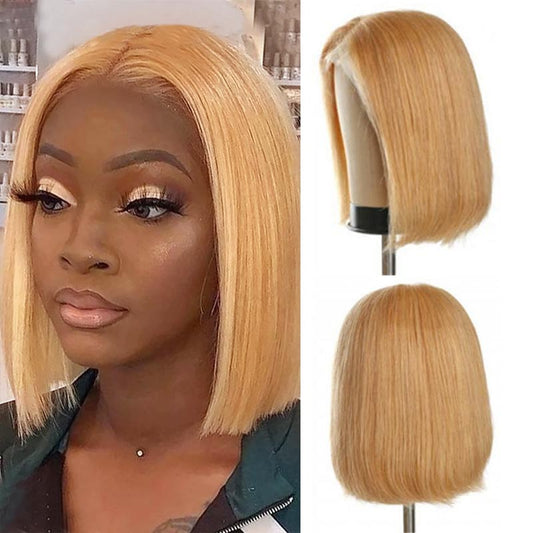 Glueless #27 Honey Blonde Short Straight Bob 13×4 Transparent Lace Wig