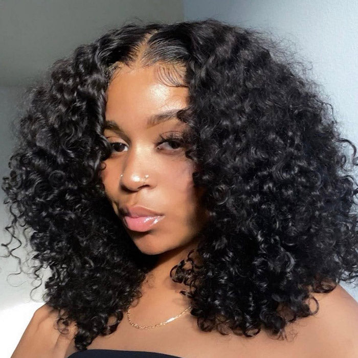 Glueless Deep Wave Wig 250% Density 13x4 HD Lace Front Wig 14 Inch Short Bob Wig Deep Curly Wigs