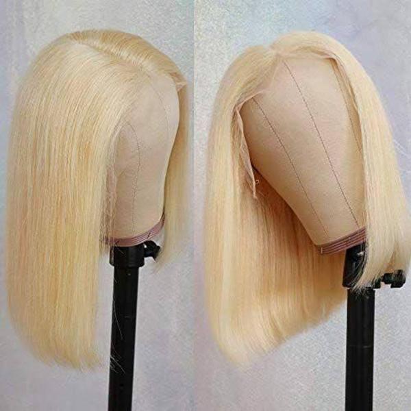 Blonde 613 Straight BoB Wig,Short Wig Middle Part Lace Frontal Human Hair