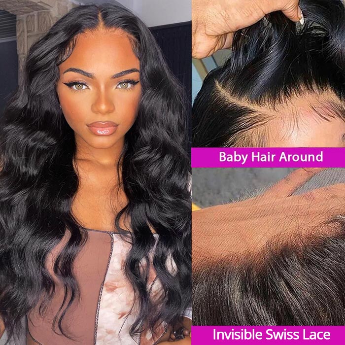 4x4 Undetectable Lace Wigs Body Wave Lace Closure Wig 30 Inch Long Glueless Wigs With Natural Hairline